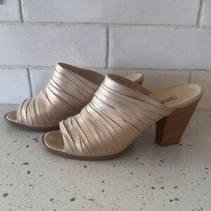 Paul Green AVERY Chic Gold Metallic Shimmer Leather Heeled Mules Shoes Size US 8